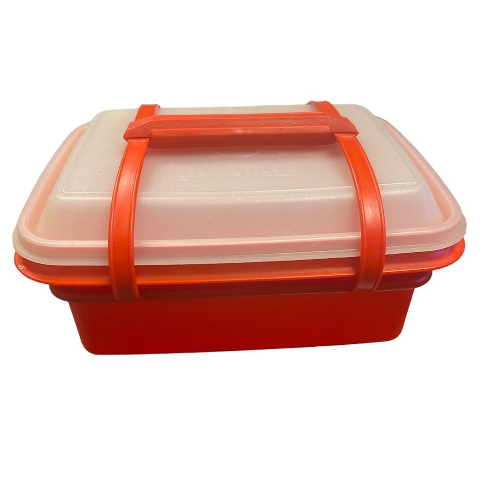 VTG Tupperware Pack N Carry Lunch Box Container w/Handle Red Orange